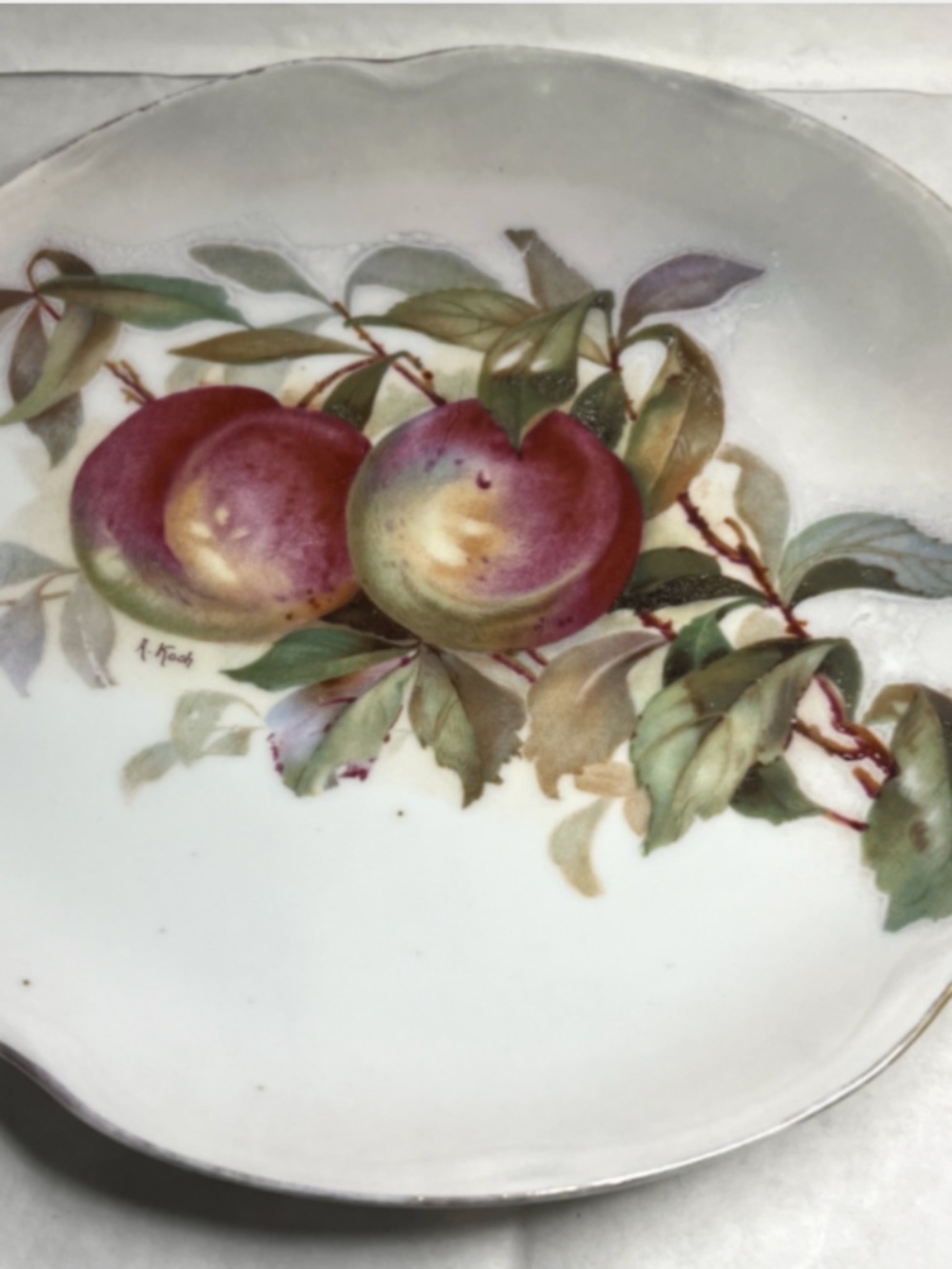 Antique J & C Bavaria "Louise" Porcelain Plate Plums Gold Trim Signed